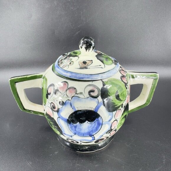 Hand Painted Mexico Pottery Tonala Talavera Sugar Bowl Jar Canister Container - Picture 9 of 13